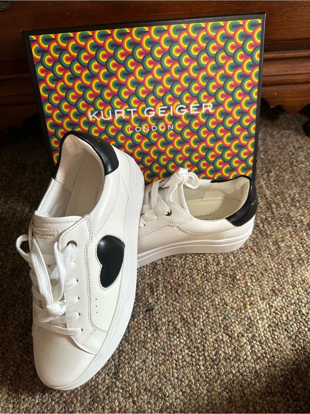 Kurt Geiger White Sneakers with Black Heart Accent